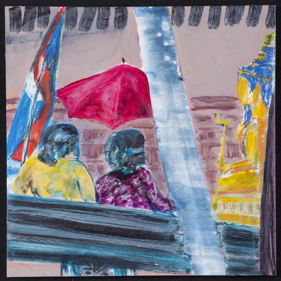 "Petites scènes du Laos" série de 12 peintures sur bois