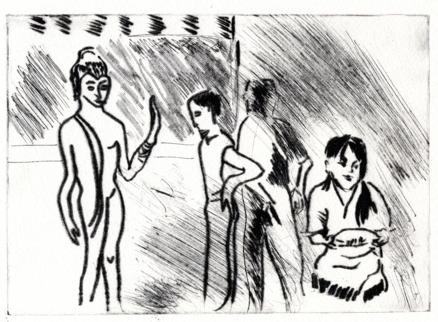 ""L'envers du voyage" série de 16 gravures à la pointe-sèche sur rhénalon la pointe sèche tirée en 6 exemplaires