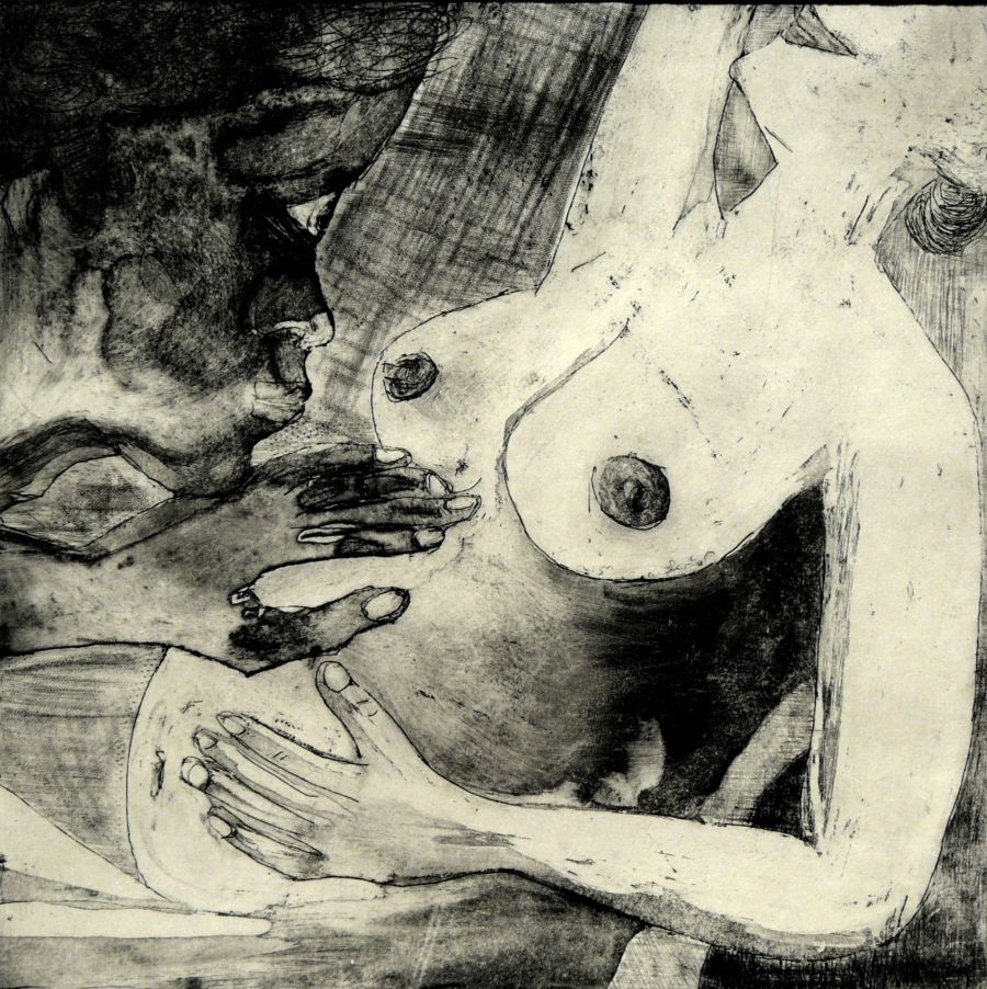 ma nue black, eau-forte sur plaque de cuivre, Audureau Claire